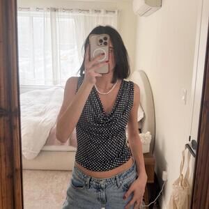 Chic Blue & White Sheer Polka Dot Top